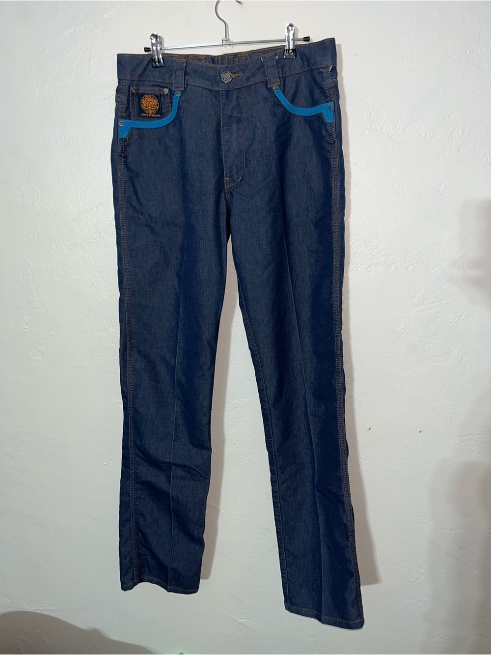 Bob Berg 35x36 360 Freedom Competition Jeans Mens Denim Turquoise Trim Long Tall